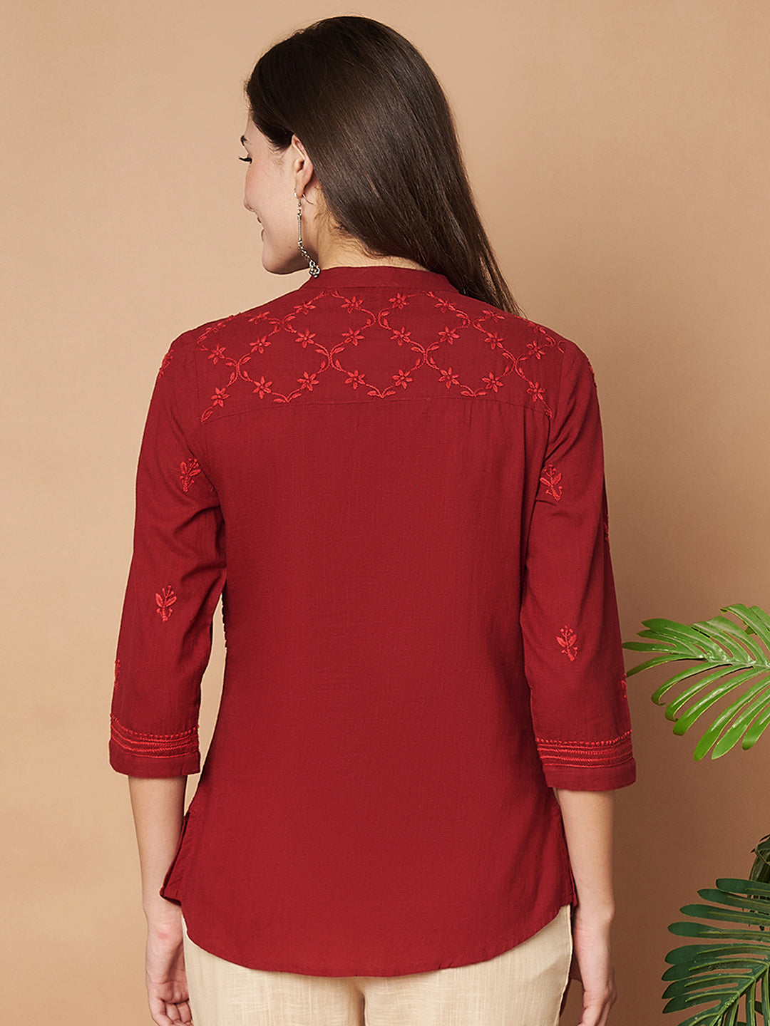 Maroon Hand-embroidered Chikankari Shirt
