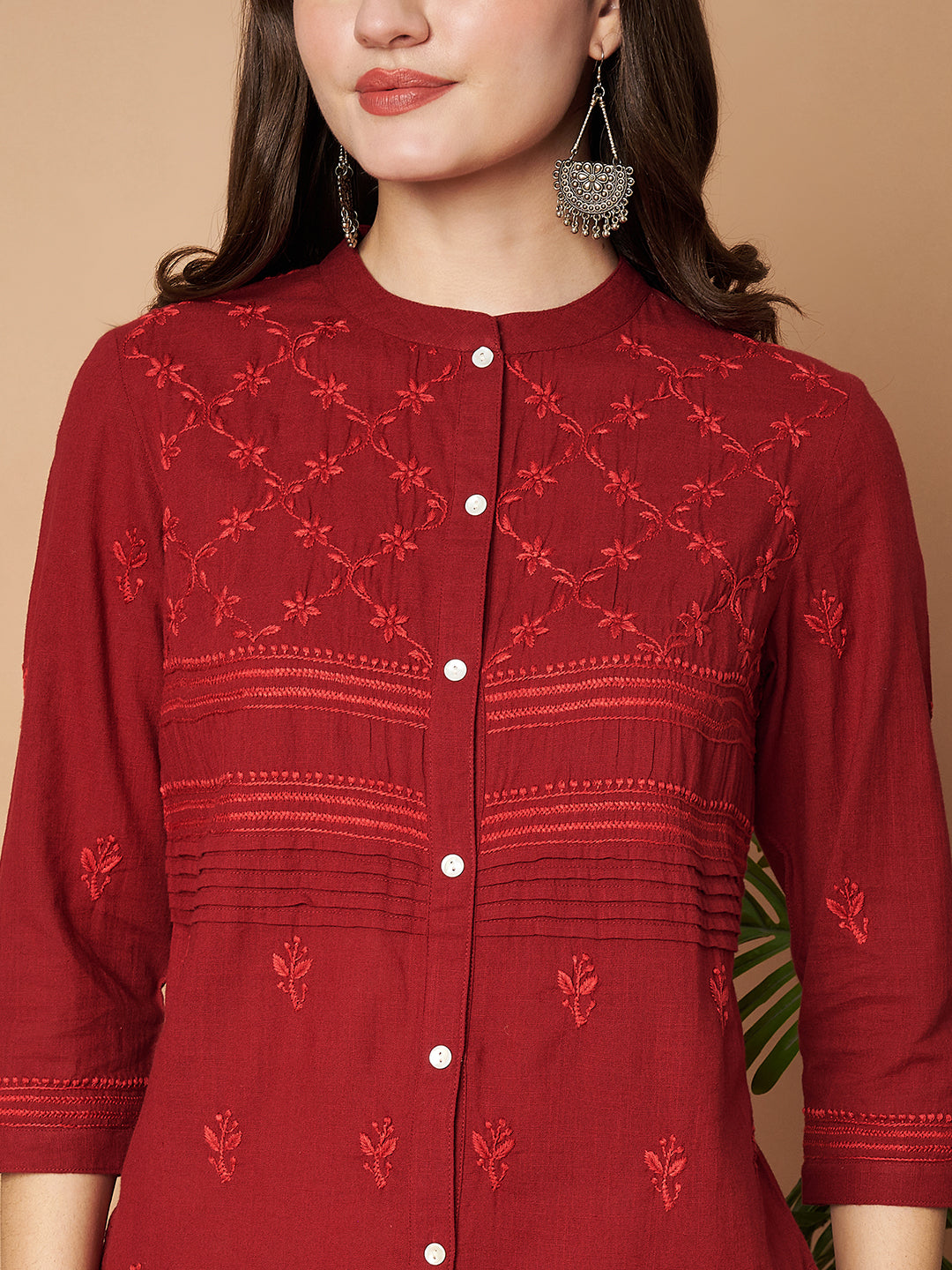 Maroon Hand-embroidered Chikankari Shirt