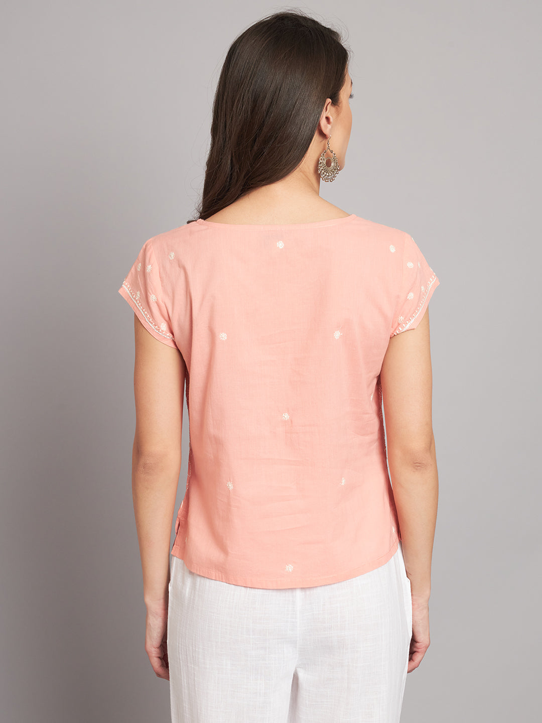 Peach Cotton Chikankari Short Top