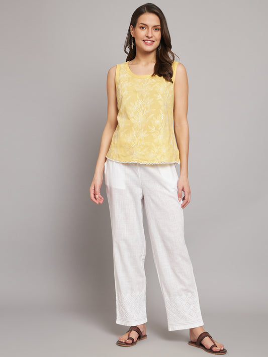 CMTP265YL Yellow Tepchi Hand-embroidered Sleeveless Top