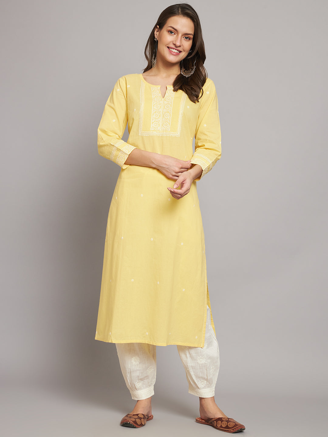 Yellow Leheriya Print Chikankari Kurta – akheri