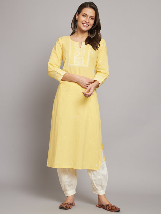 CMKA270YL  Yellow Basic Chikankari Kurta