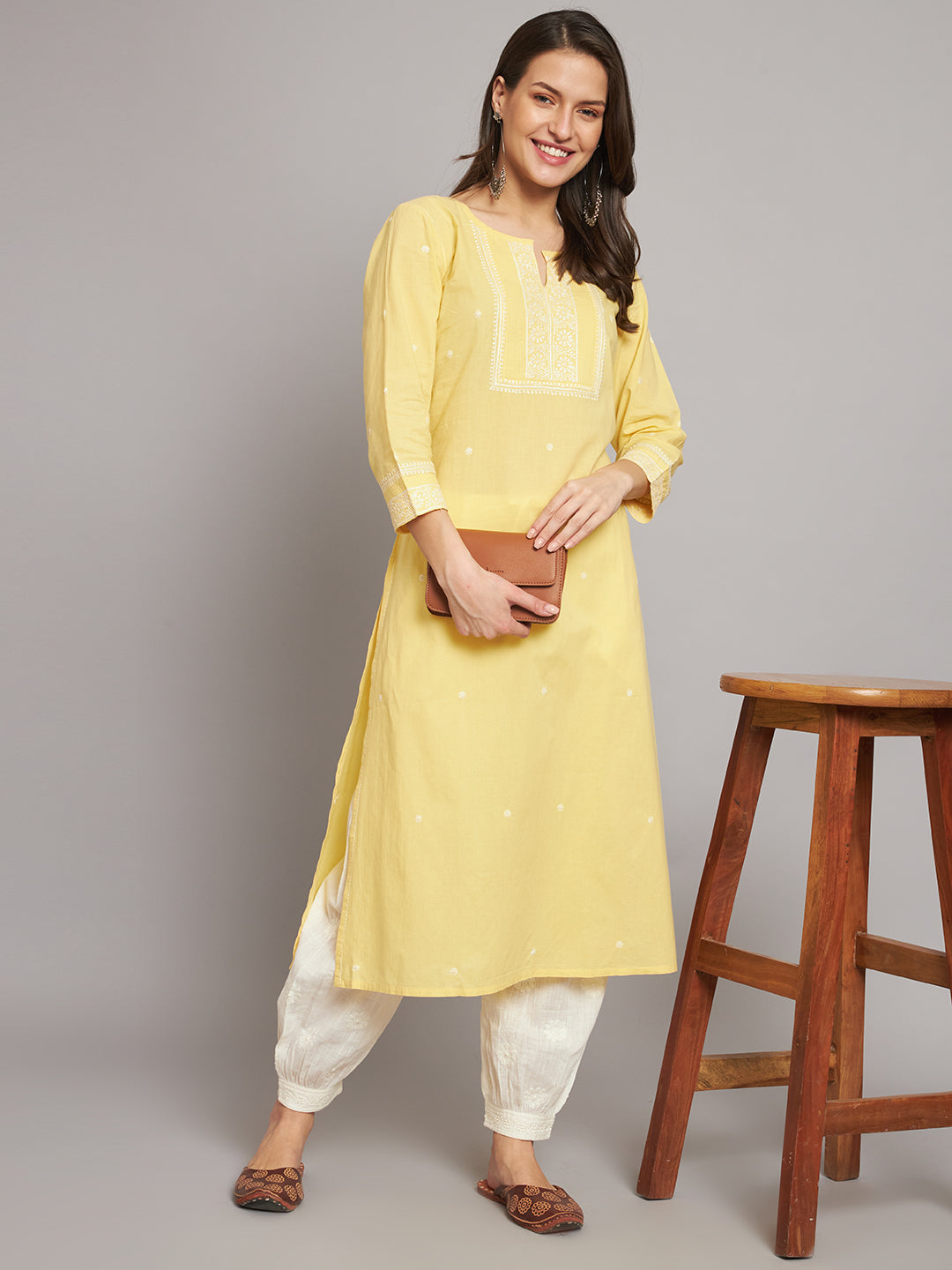 270 Yellow Basic Chikankari Kurta