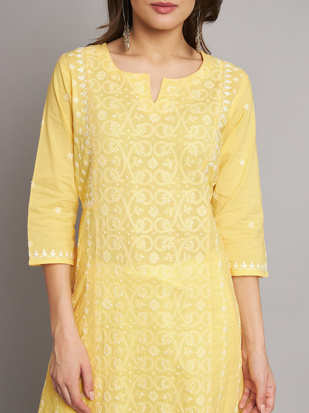 Yellow A-line Chikankari Kurta