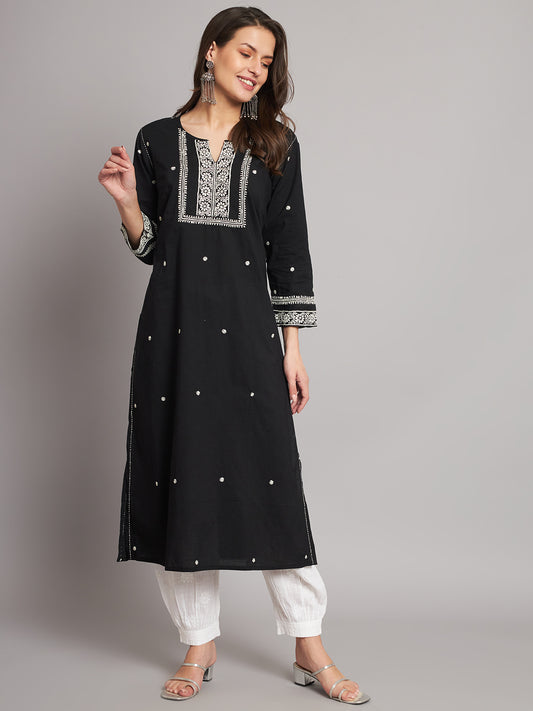 CMKA274BLS  Black and White Basic Chikankari Kurta