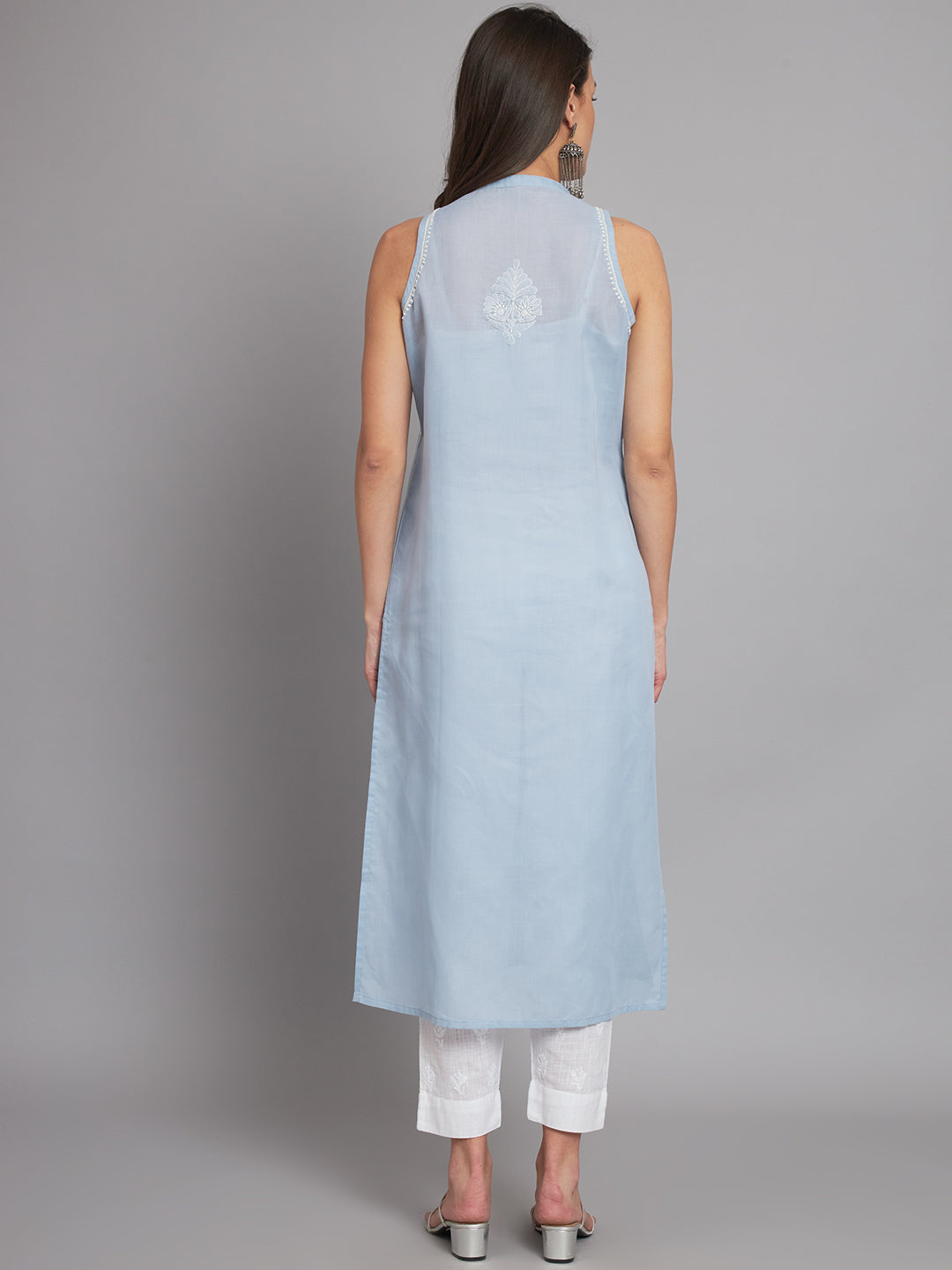 Pastel Sleeveless Chikankari Kurta