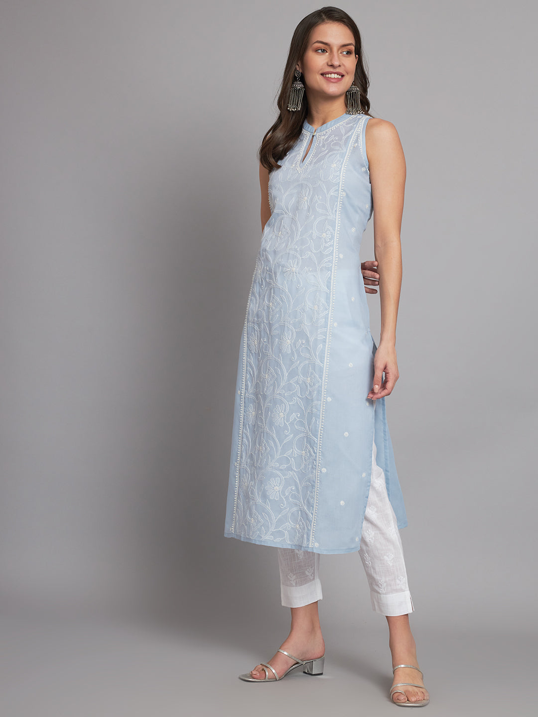 Pastel Sleeveless Chikankari Kurta