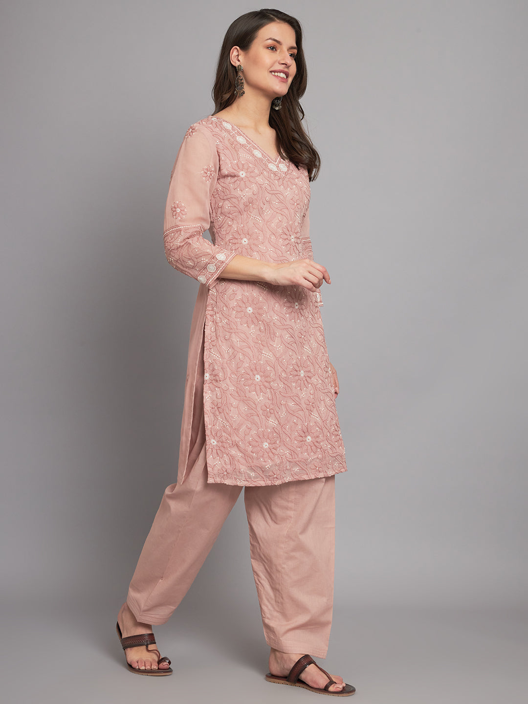 Vintage Rose Chikankari Suit-Set