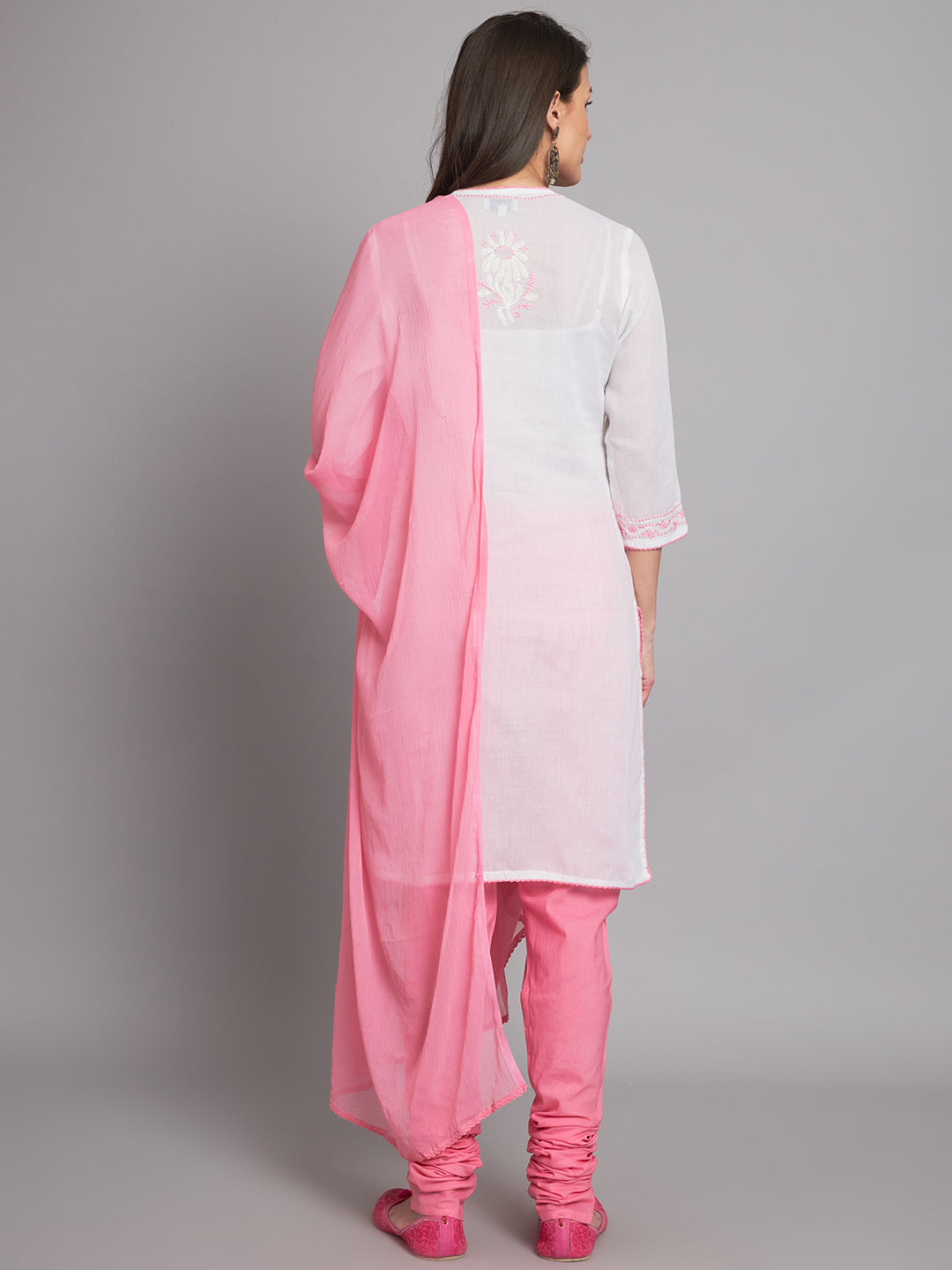 Pink and White Chikankari Suit-Set