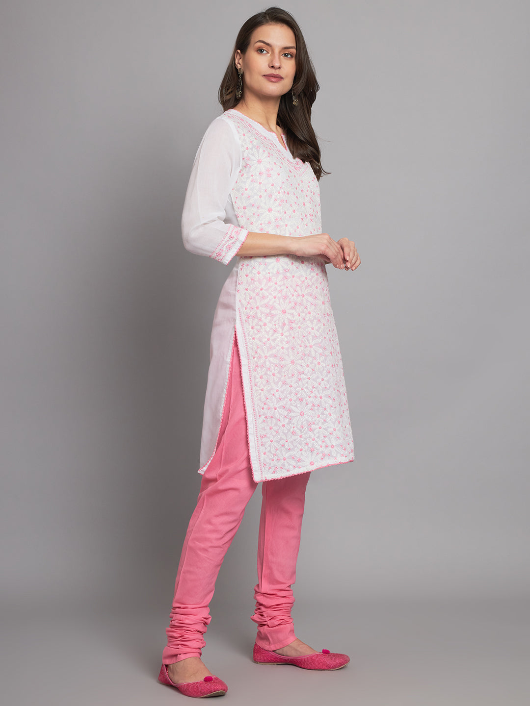 Pink and White Chikankari Suit-Set