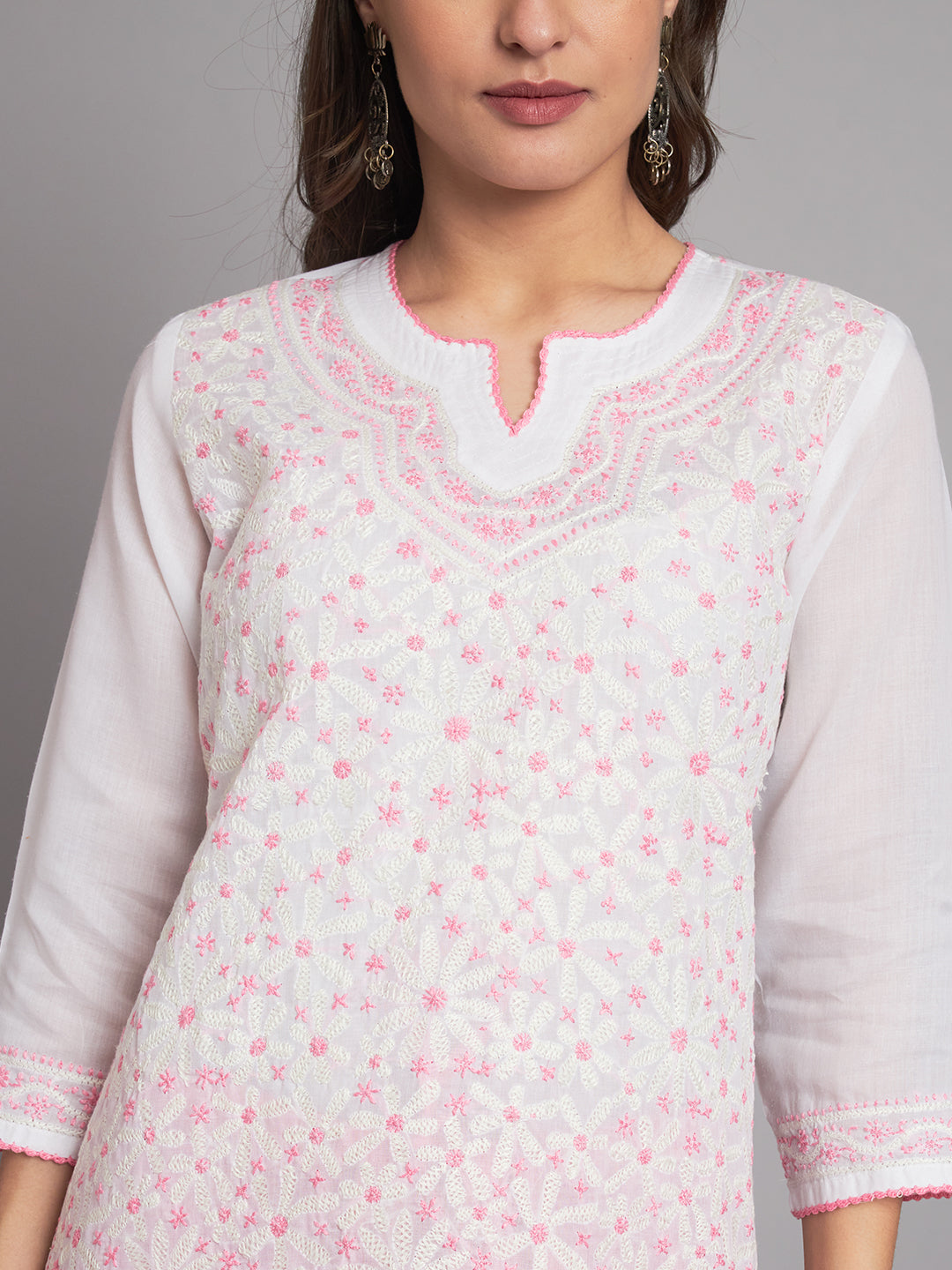 Pink and White Chikankari Suit-Set
