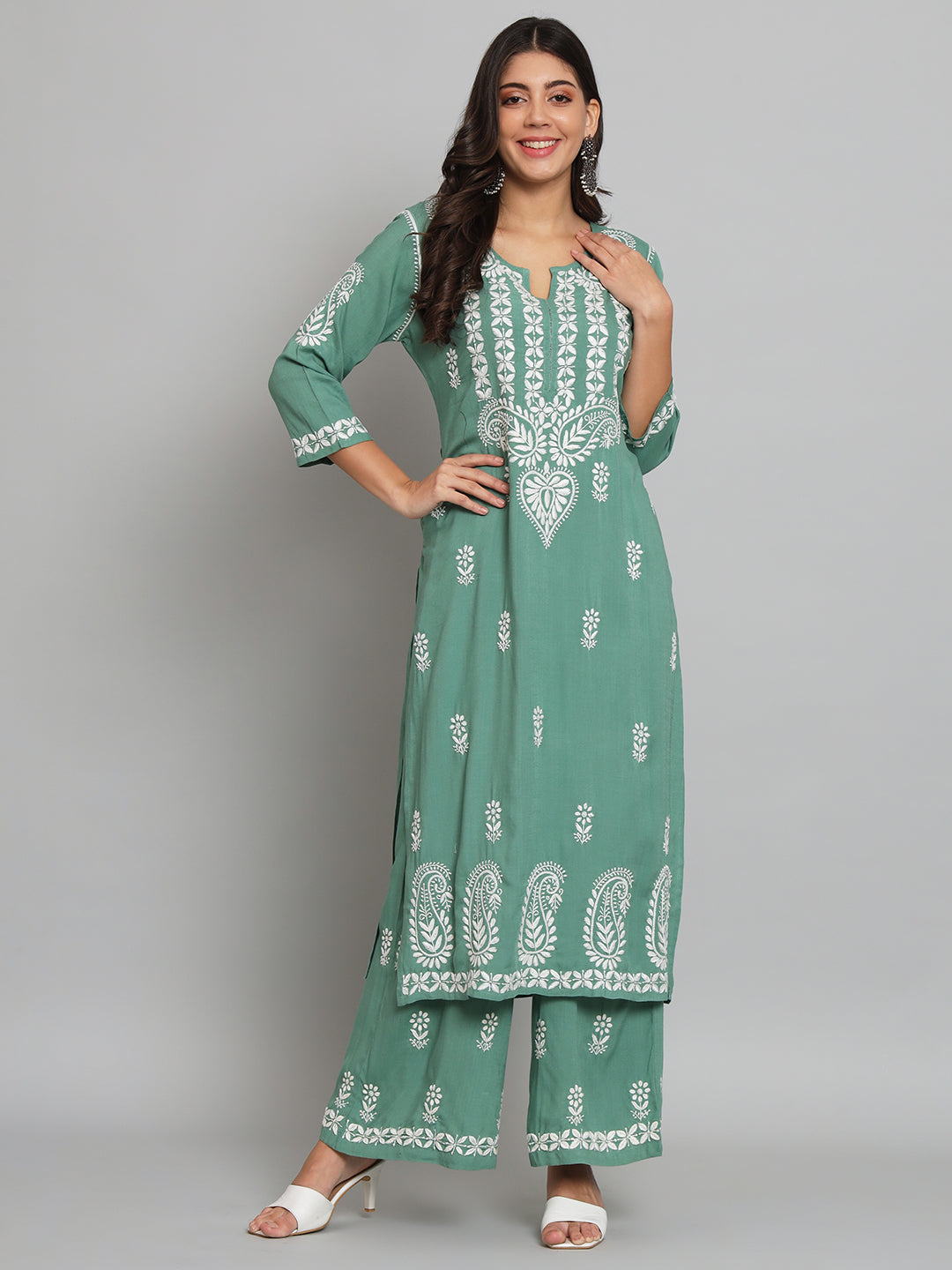 Mint Green Chikankari Kurta-Pant Set
