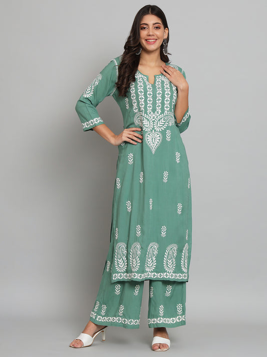 Mint Green Chikankari Kurta-Pant Set