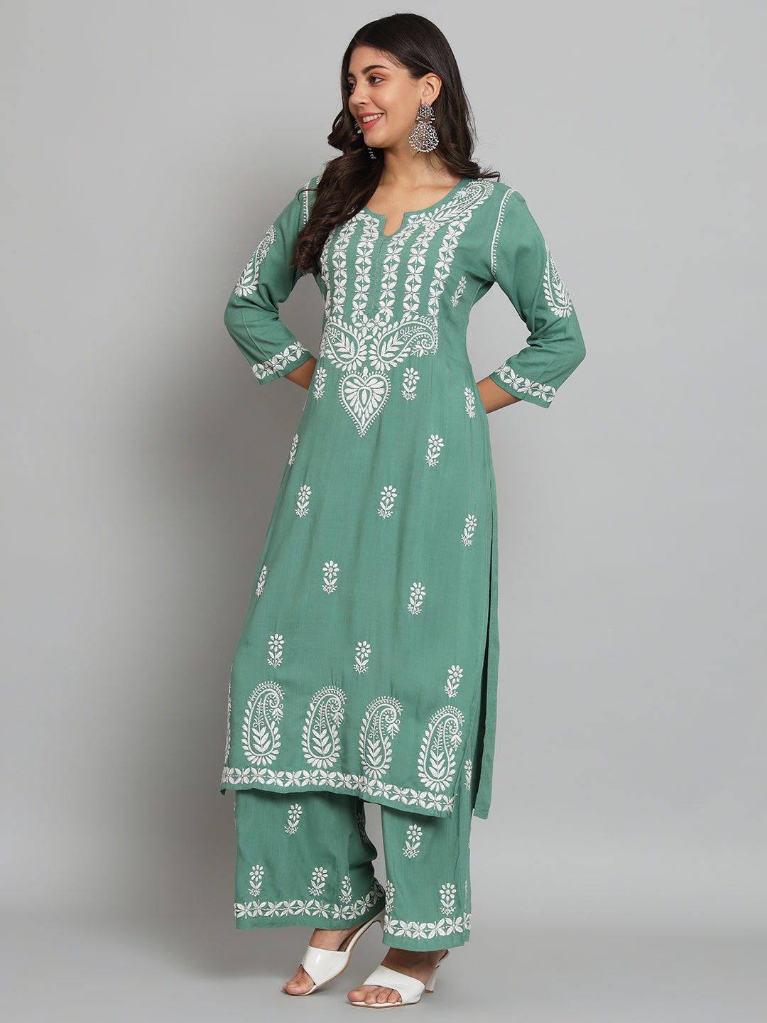 Mint Green Chikankari Kurta-Pant Set