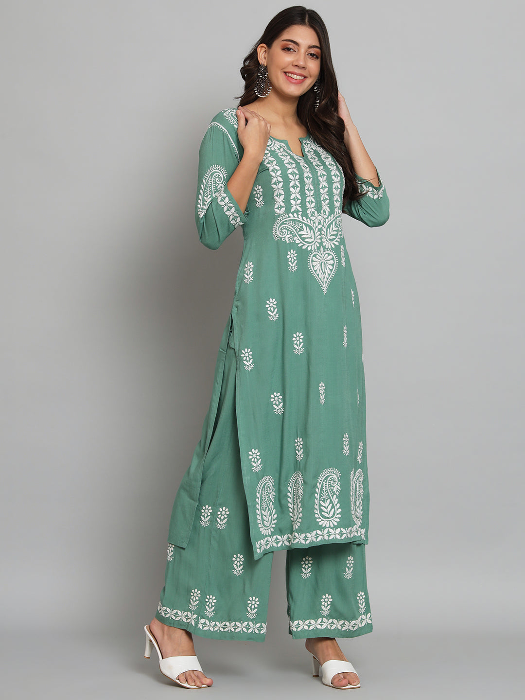 Mint Green Chikankari Kurta-Pant Set
