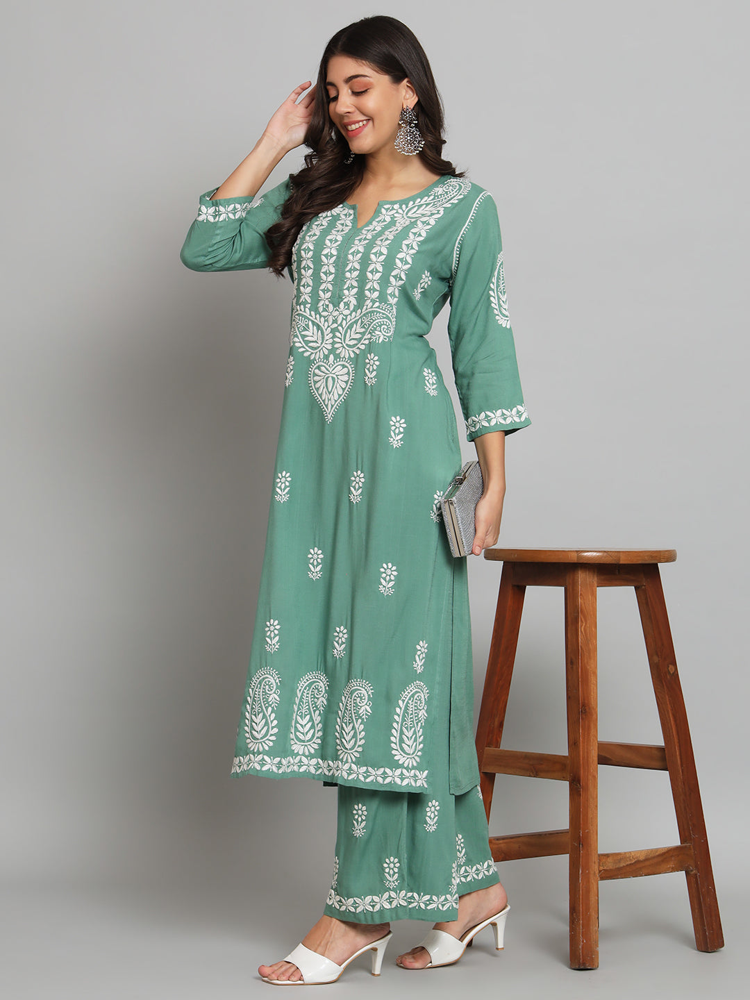 Mint Green Chikankari Kurta-Pant Set