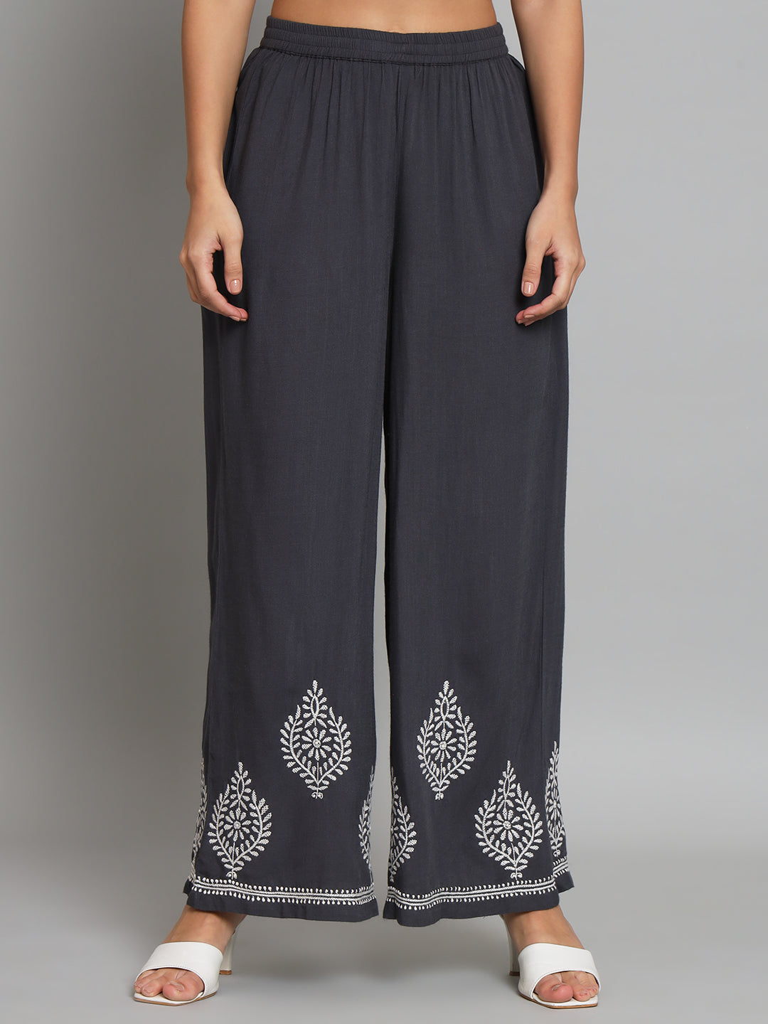 Dark Grey Chikankari Kurta-Pant Set