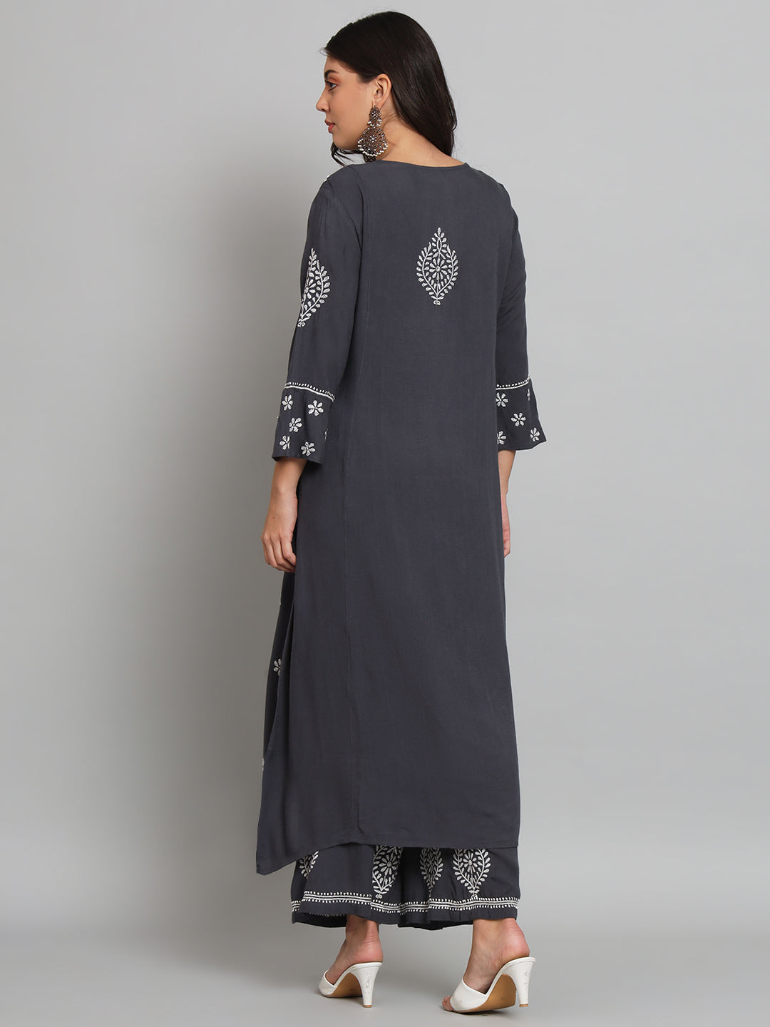 Dark Grey Chikankari Kurta-Pant Set