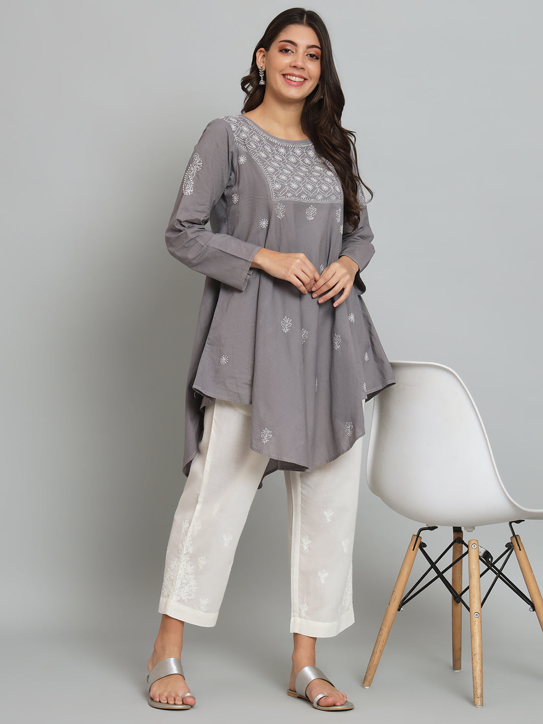Grey Chikankari Tunic
