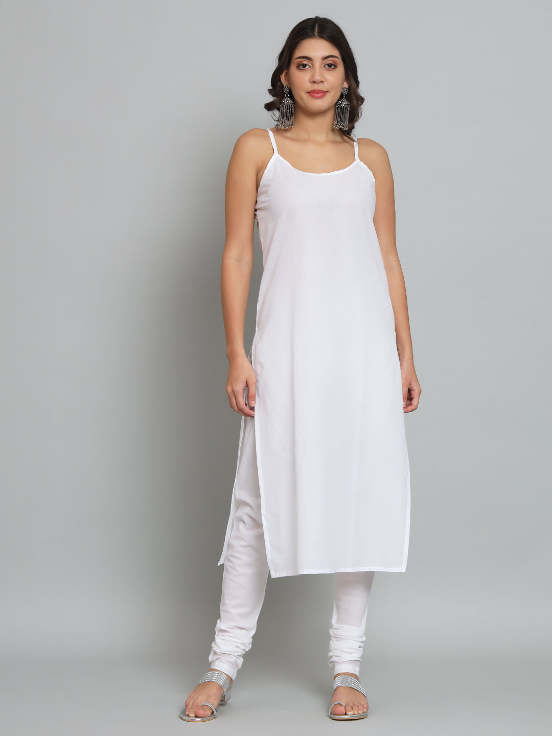 White Georgette Chikankari Kurta with Slip