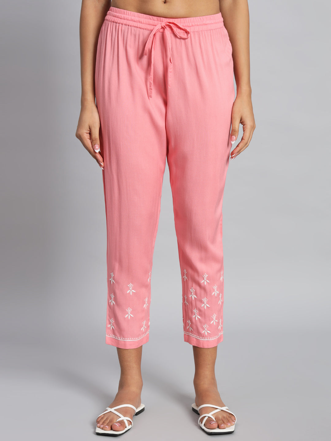 Pink Chikankari high-low Kurta with Pant
