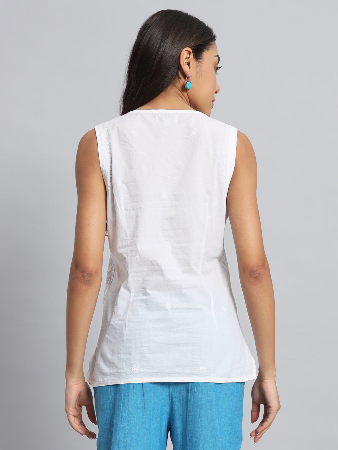 White Sleeveless Chikankari Top