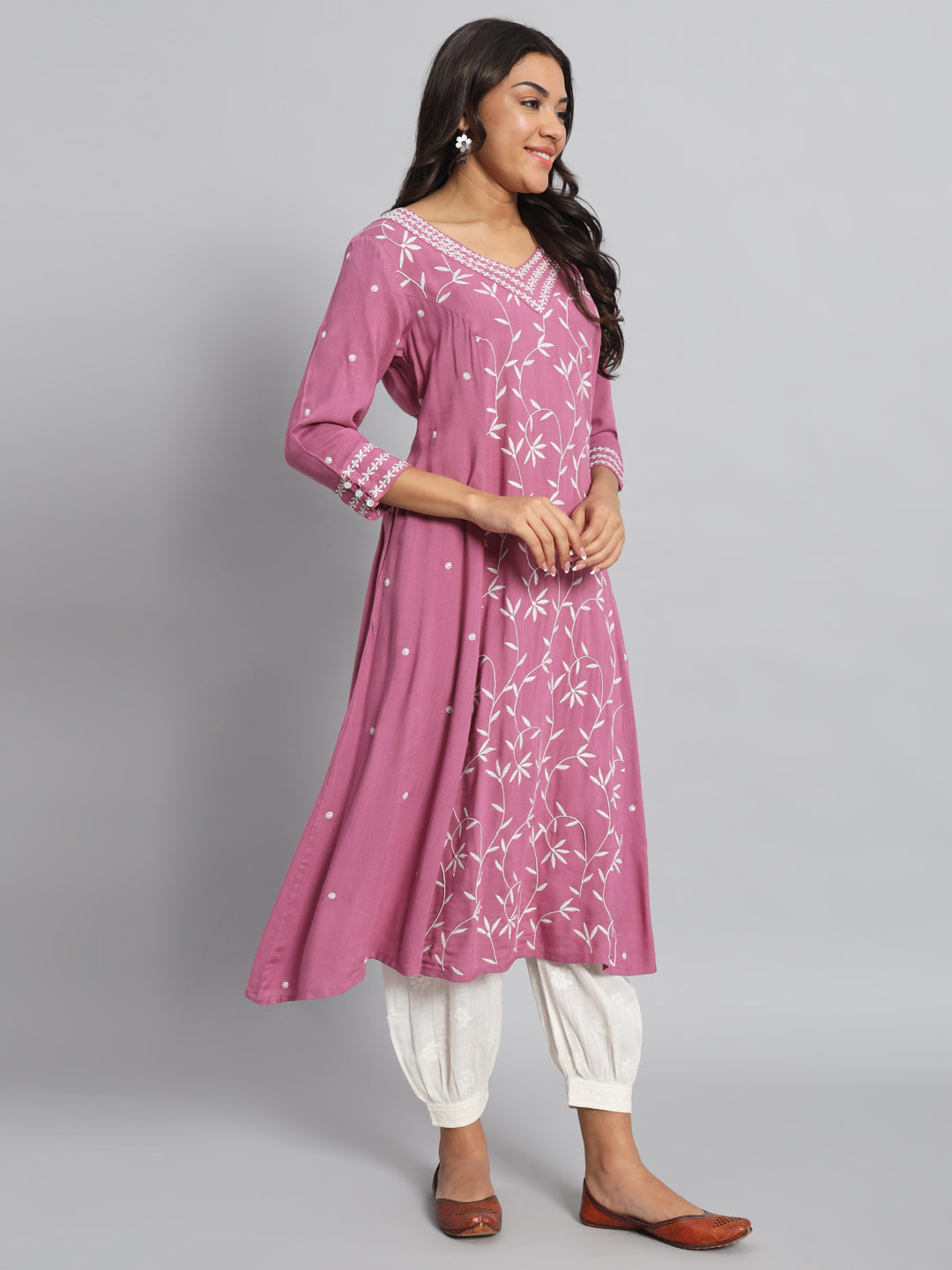 Pink Rayon Chikankari Kurta