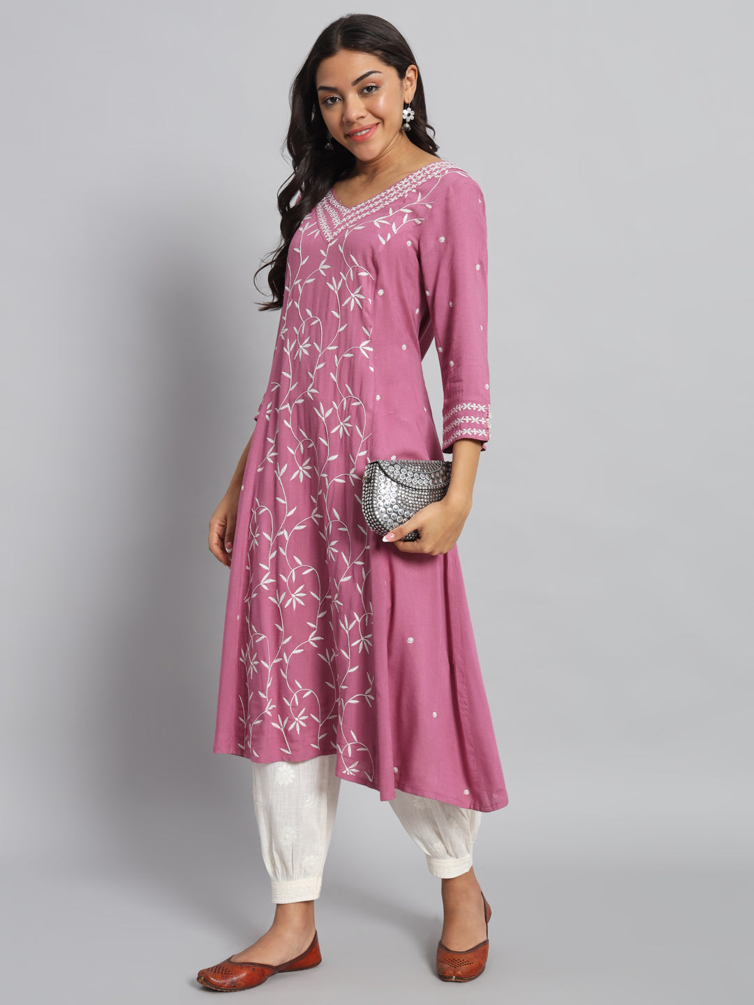 Pink Rayon Chikankari Kurta