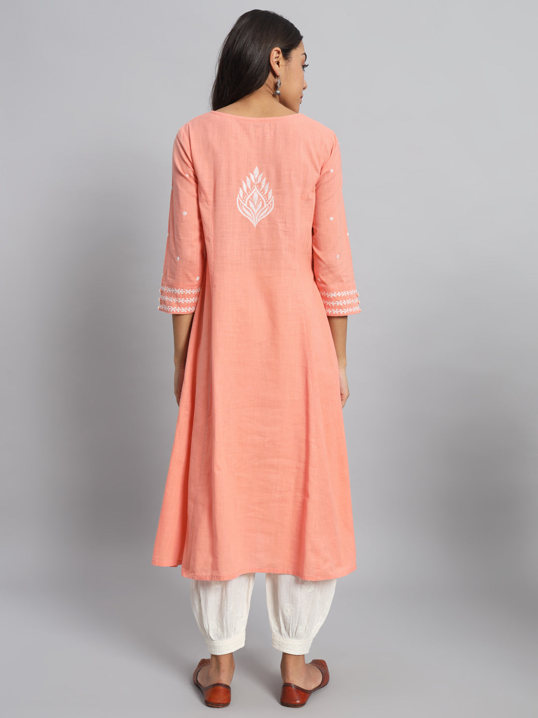 Peach Rayon Chikankari Kurta