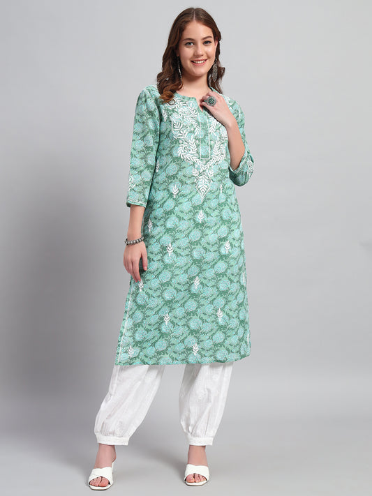 Printed Cotton Hand-Embroidered Chikankari Kurti