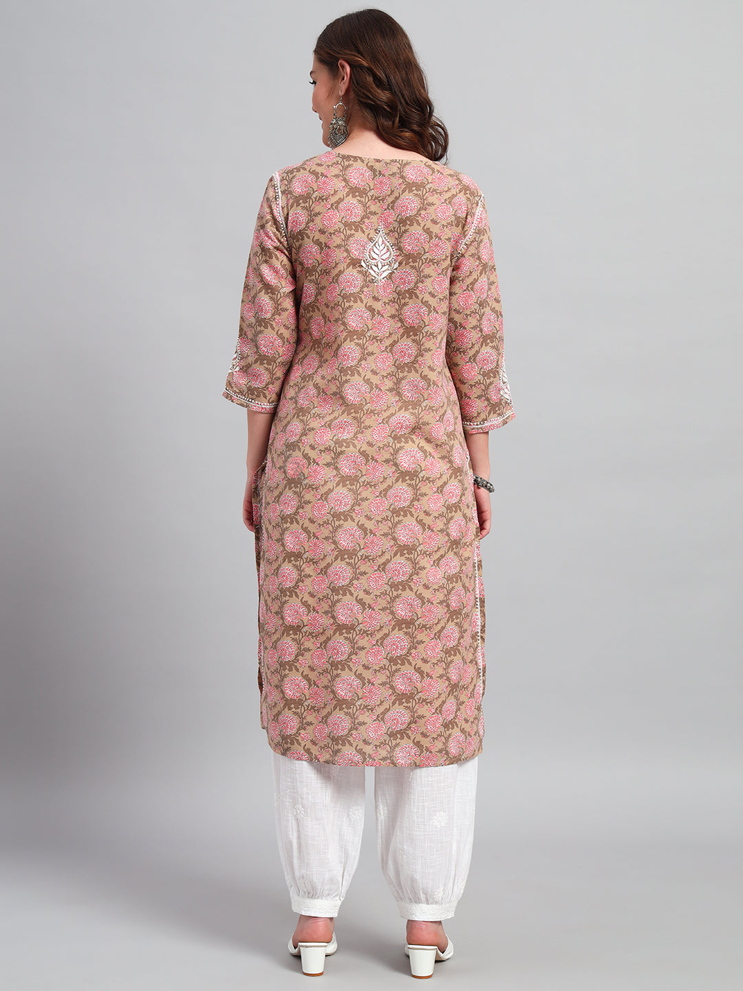 Chikankari hand-embroidered Mocha Kurti
