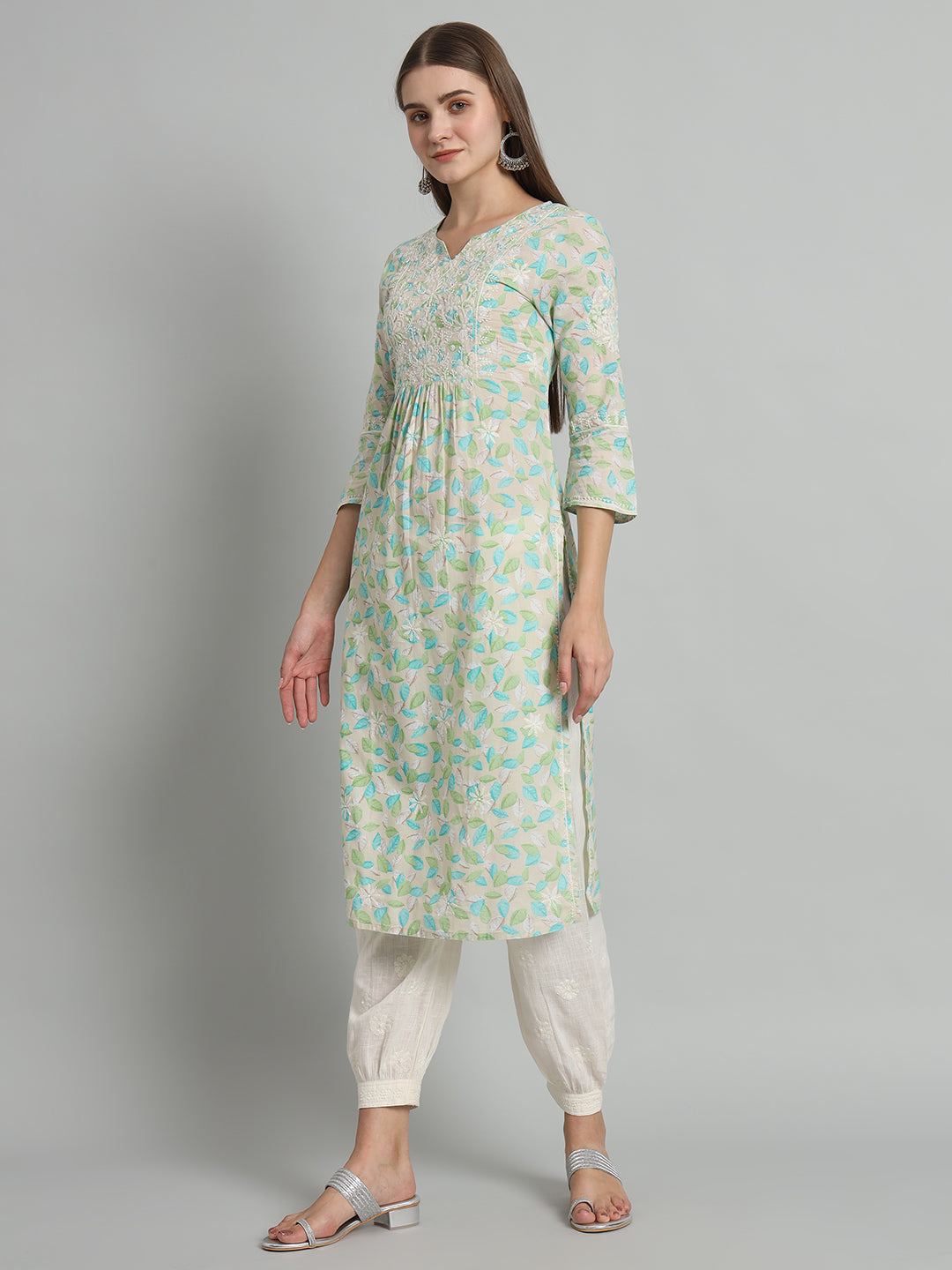 Printed Chikankari Kurta with Pockets