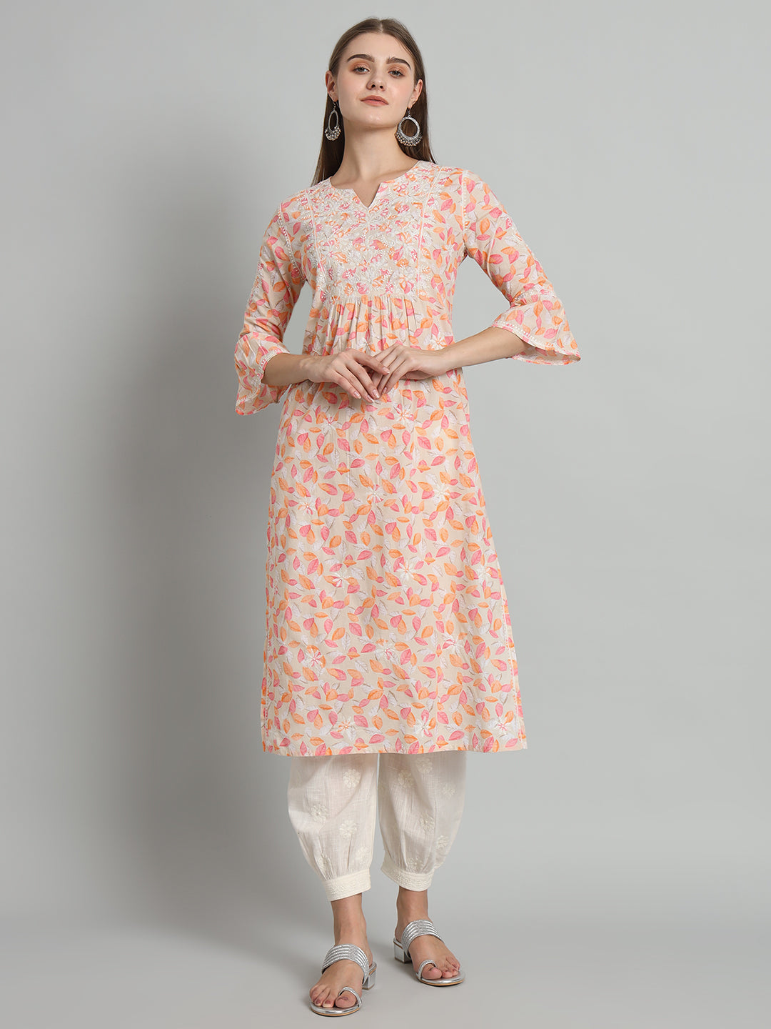 Printed Chikankari Kurta with Pockets