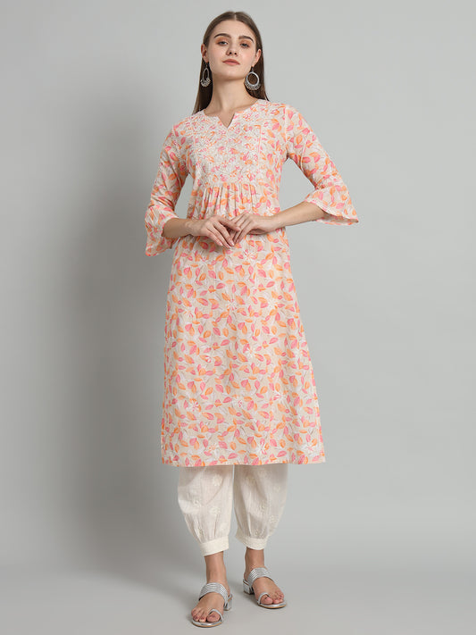Printed Chikankari Kurta with Pockets