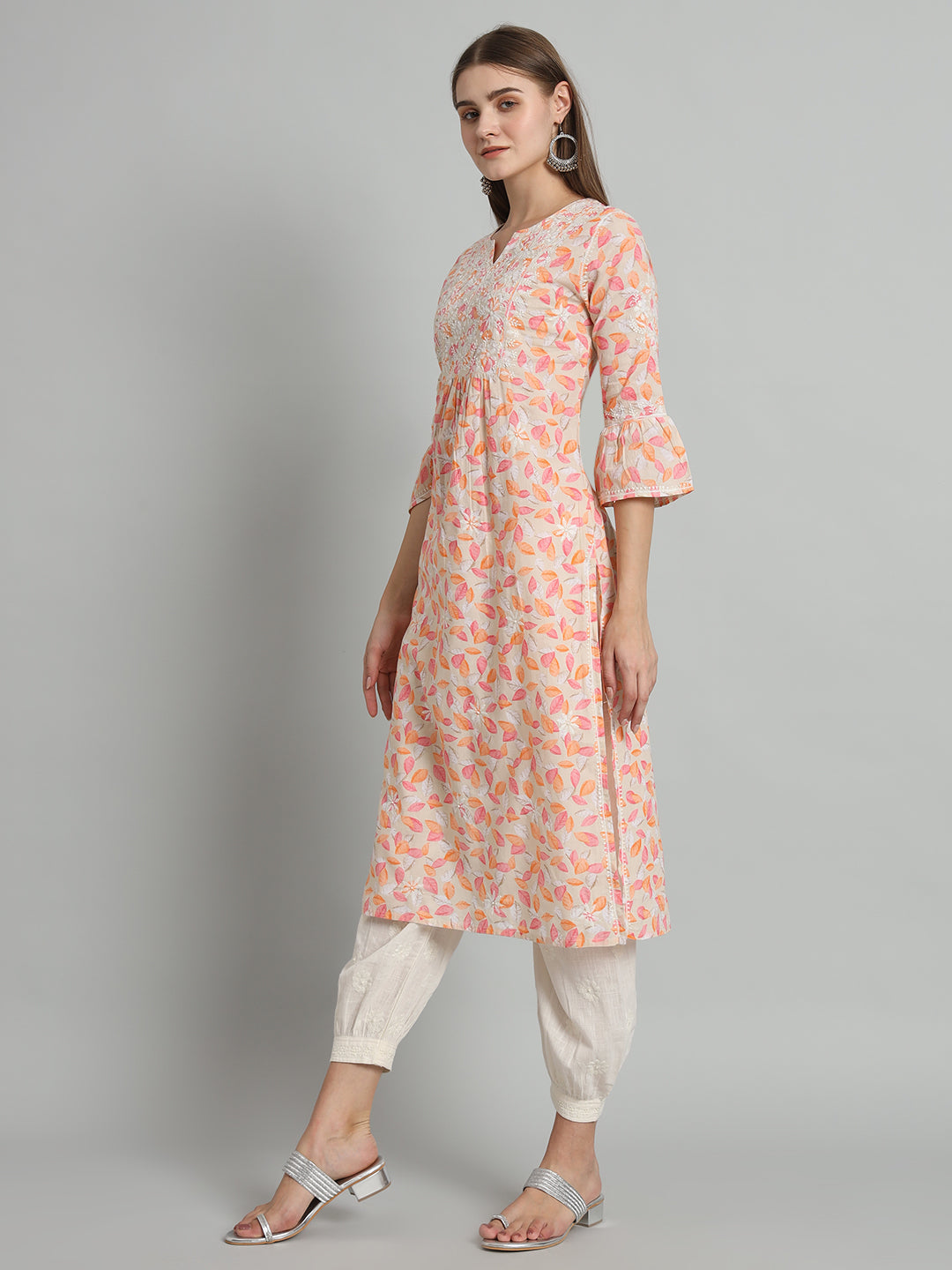 Printed Chikankari Kurta with Pockets