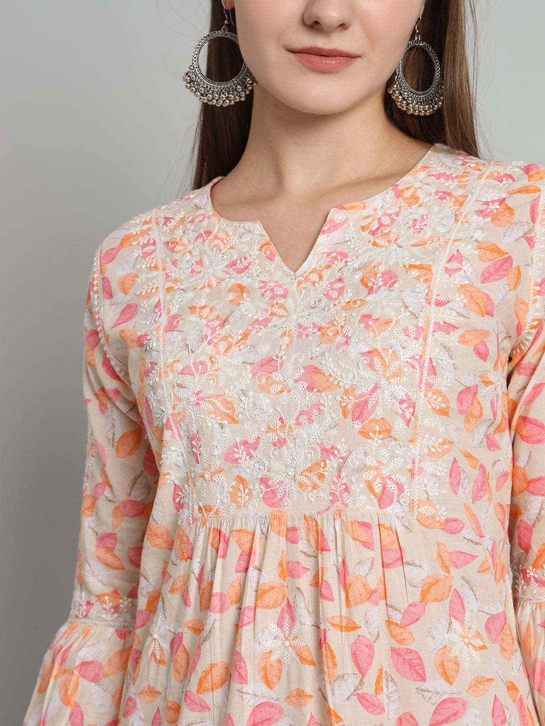 Printed Chikankari Kurta with Pockets