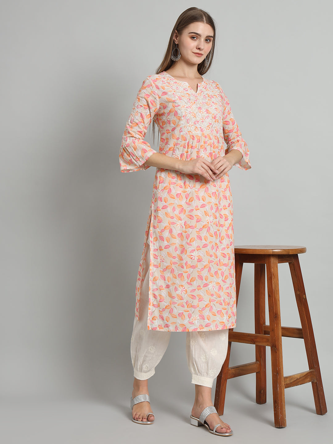 Printed Chikankari Kurta with Pockets