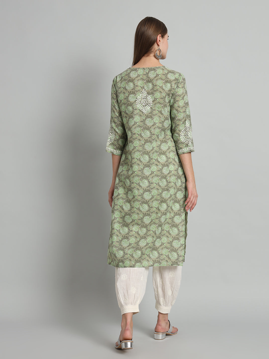 Printed Chikankari Kurta with Tie-ups