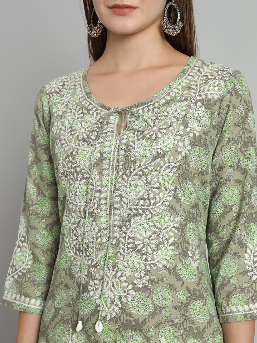 Printed Chikankari Kurta with Tie-ups