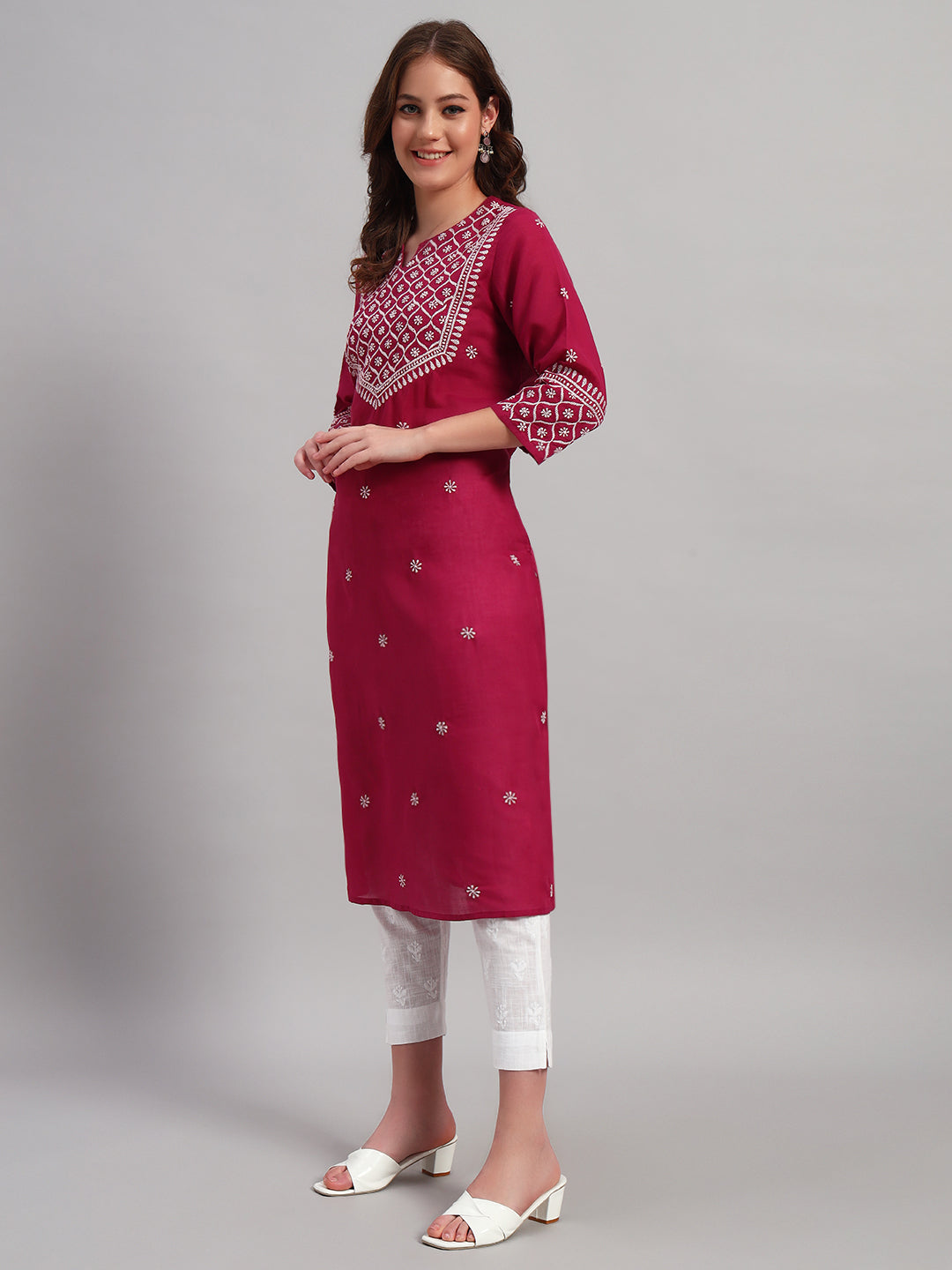 Burgandy Chikankari Straight Kurta