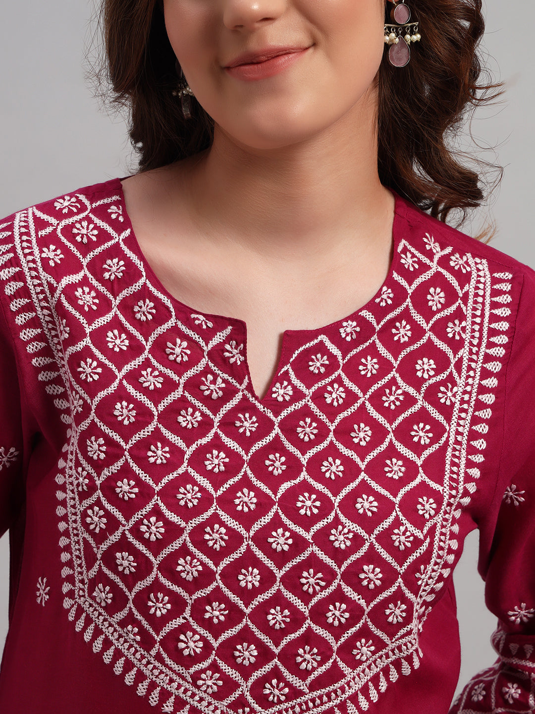 Burgandy Chikankari Straight Kurta