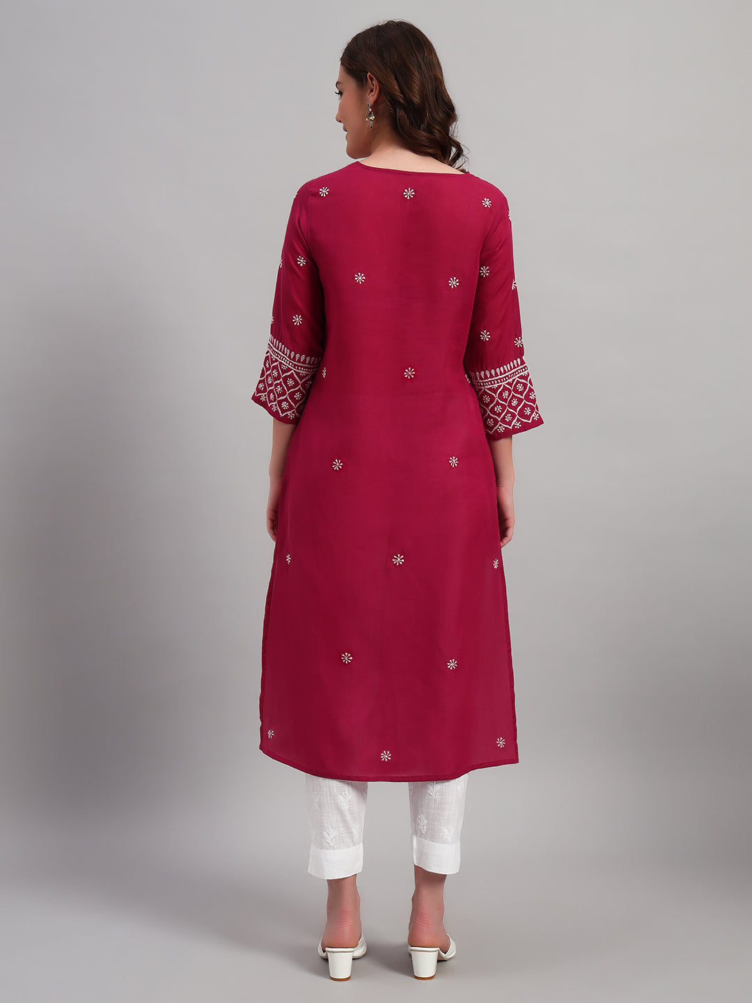 Burgandy Chikankari Straight Kurta