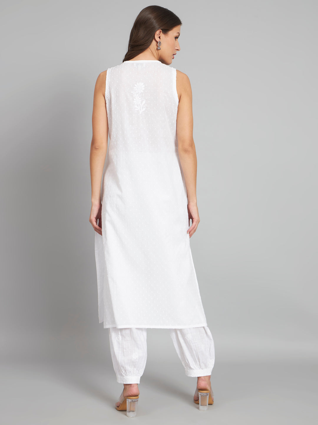 White Chikankari Kurta with Pockets