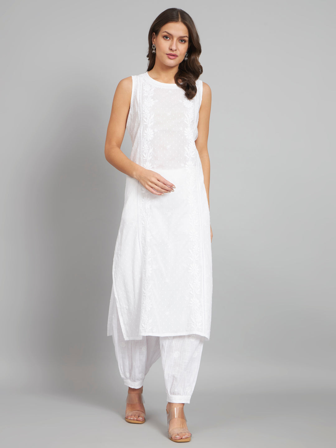 White Chikankari Kurta with Pockets