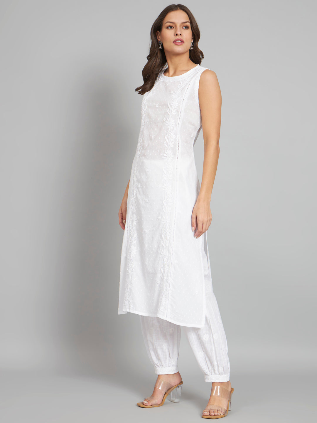 White Chikankari Kurta with Pockets