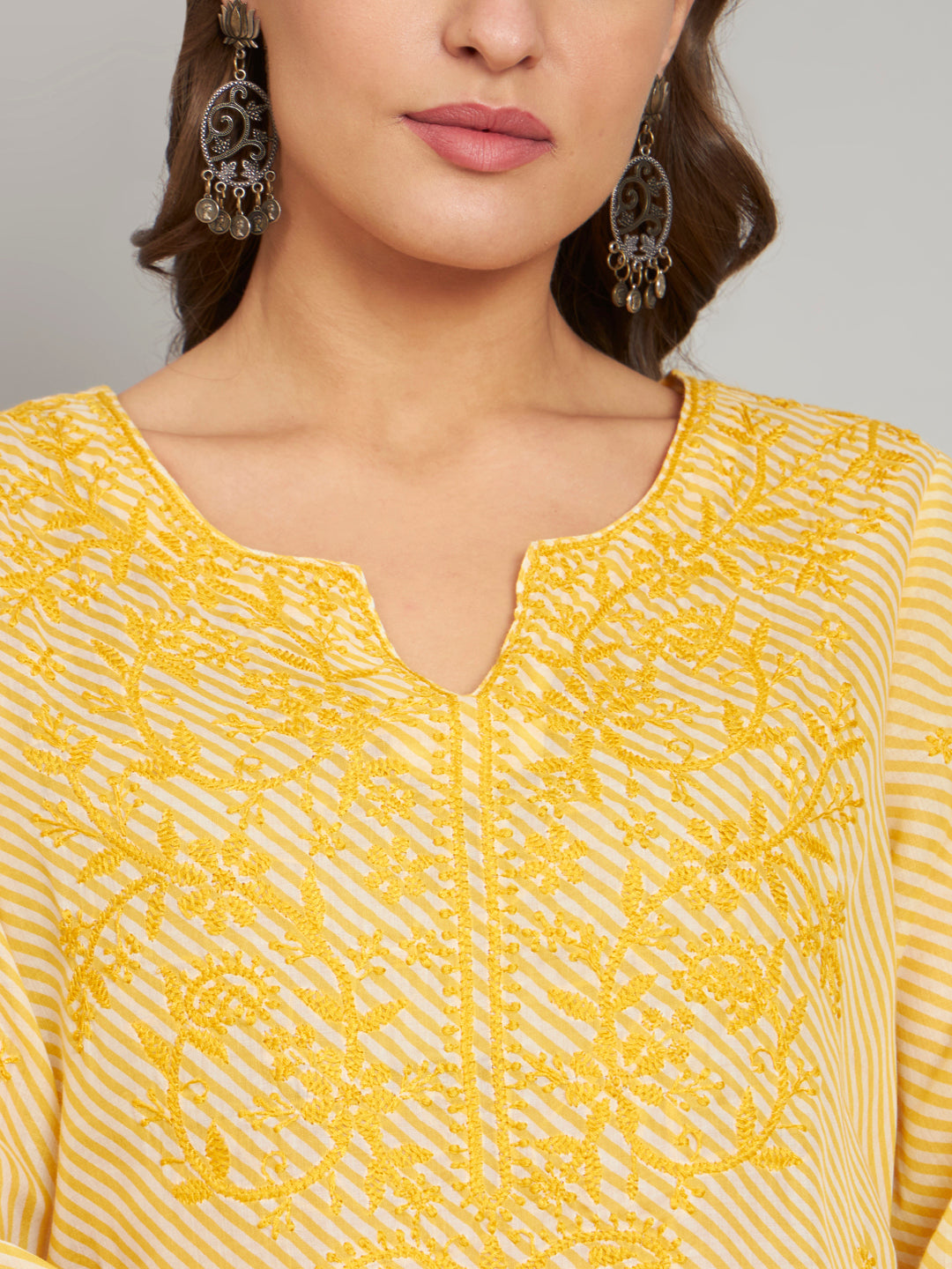 Yellow Leheriya Print Chikankari Kurta