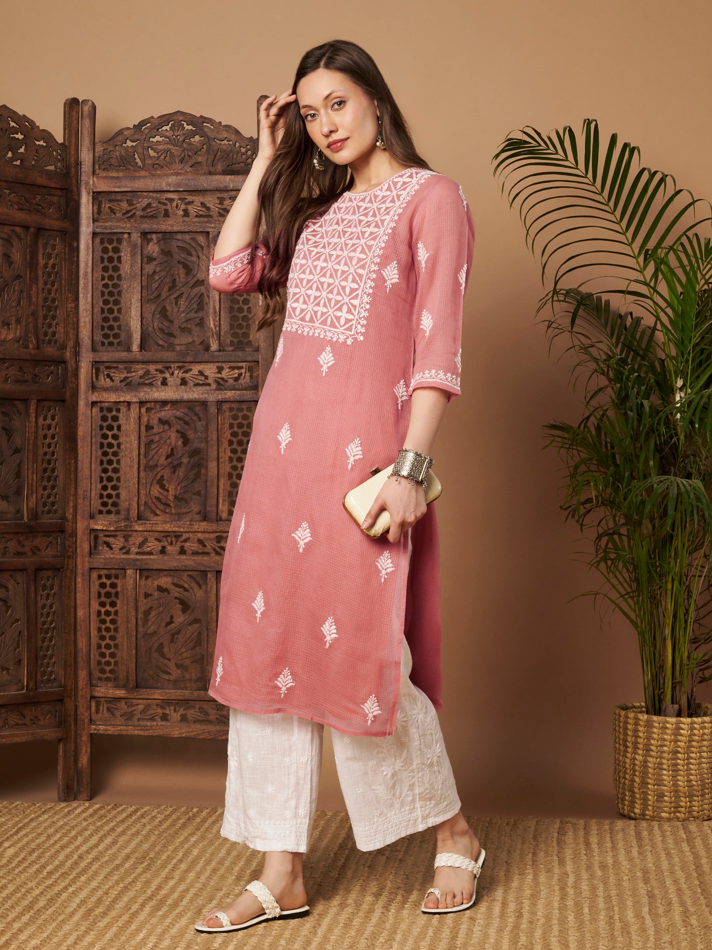 Kota Doria Chikankari Kurta