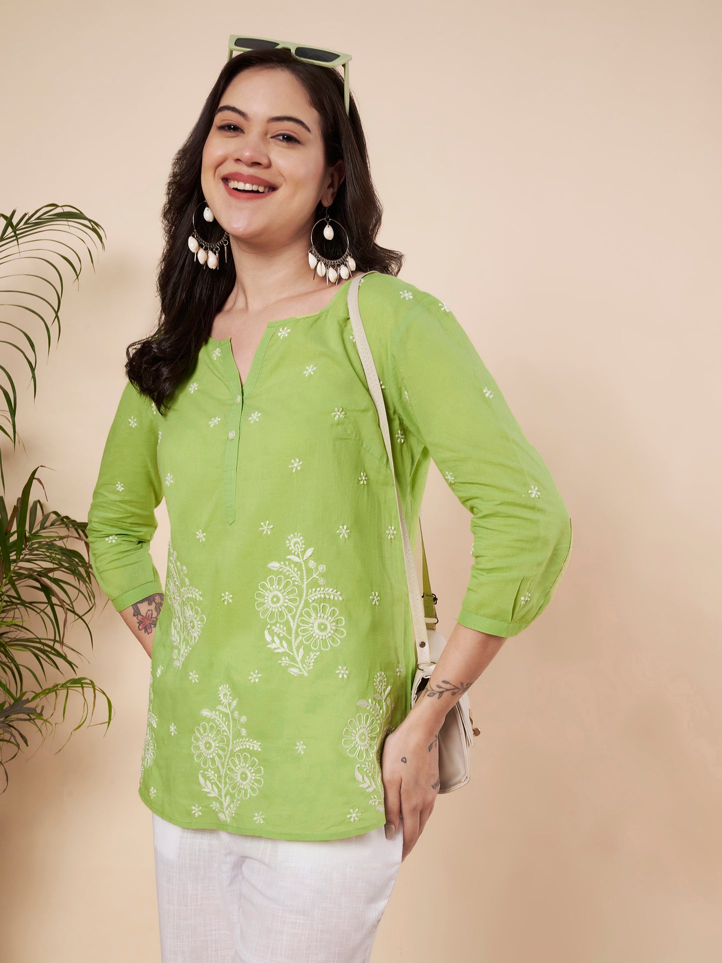 Parrot Green Chikankari Cotton Top