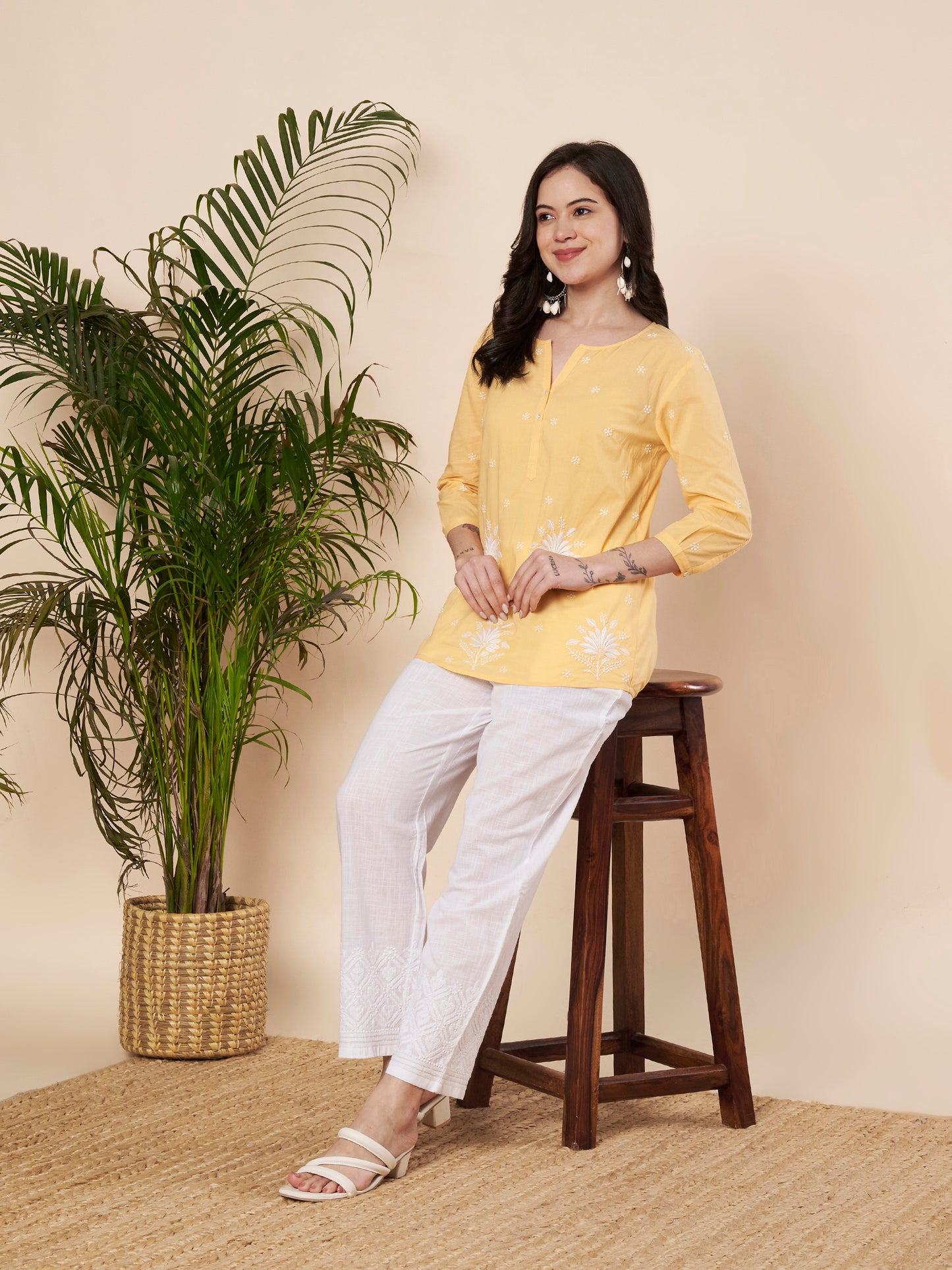 Mango Yellow Chikankari Cotton Top