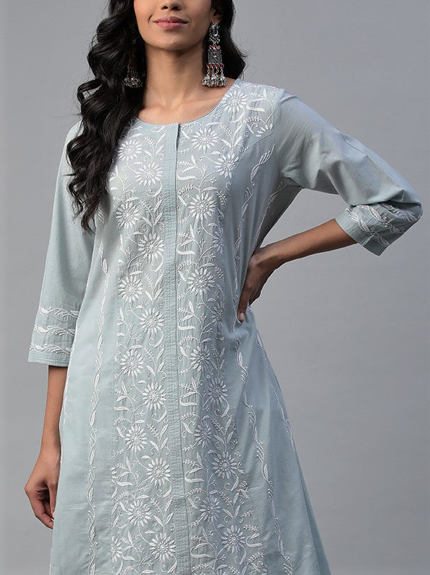 Grey Chikankari A-line Kurta